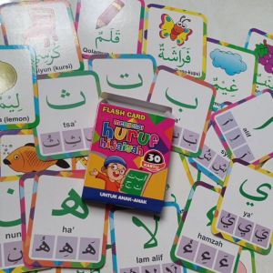 Flash Card Anak Edukasi Belajar Huruf Angka Hijaiyah 30 Kartu Murah