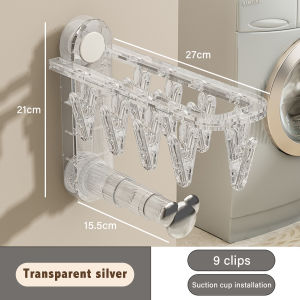 Heavy Duty Clothes Hanger Drying Rack with 9 Clips Foldable Laundry Drying Rack with Suction Cup Space-Saver Collapsible Drying Racks for Laundry Room Wall Mounted Hanging Drying Clothes Rack for Lingerie Baby Towels Sock Underwear