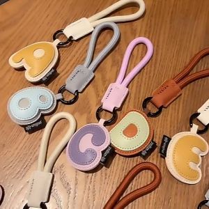 A-Z Pu Leather Letter Keychain Colorful Cartoon 3D Initials Name Pendant With Keyring Lanyard Women