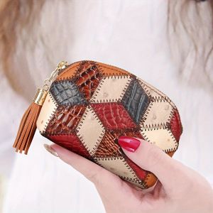 Womans Wallet Genuine Leather Purse Multicolour With Fringe Decoration Coin Holders