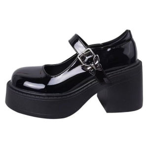 Falimottype)Size 35-40 Women French School Student Leather Shoes Retro High Heel Mary Jane Shoes Coarse Heel JK Sandal Loafers