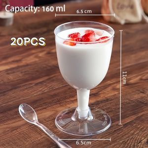 20Pcs Transparent Wine Plastic Disposable Plastic Goblets Party Cocktail Glass Small Cups for Dessert Party