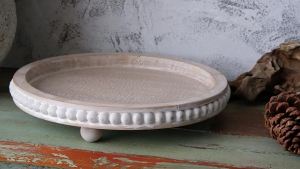 xpkQ 2in Round White Wood Beaded Tray Decorative Round Tray for Living Room Coffee Table Kitchen Table Decor Farmhouse Serving Tray Z4K2H