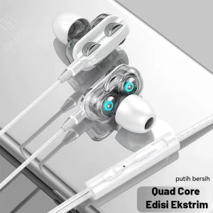 Earphone 4D Bass Headset Gaming Dual Hifi Stereo Bass Dengan Mic Dan Kabel Ukuran 3.5mm Untuk
