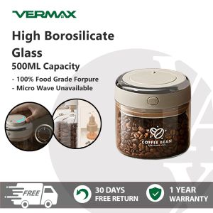 VERMAX Coffee Cans Sealed Glass Airtight Lid Date Tracker for Food Coffee Grain Preservation Cans Leak-Proof Design 0.5L & 1.1L & 1.7L