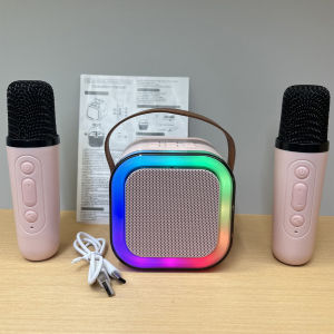 2 Mic K12 Karaoke Machine Bluetooth Speaker with 1-2 Wireless Microphones RGB LED Colorful Lights Ambient Lighting Singing Speaker