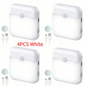 Hlinkey 4 cái đèn cảm biến chuyển động có thể sạc lại loại C 500mAh mag-netic Đèn Ngủ Led 120 độ phát hiện đèn gắn tủ không dây cho tủ quần áo cầu thang cạnh giường ngủ