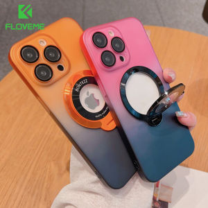 FLOVEME Luxury Gradient Colorful Matte Phone Case For iPhone 15 14 13 12 Pro Max 15 14 Plus Magsafe Wireless Charging Bracket Holder With Lens Film Protector All-inclusive Shockproof Back Cover For iPhone 15 14 13 12