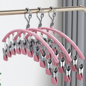 10 Clips Stainless Steel Home Supplies Laundry Drying Rack Clothes Hanger with Clips Space Saving Clothes Hanger Windproof Socks Hangers