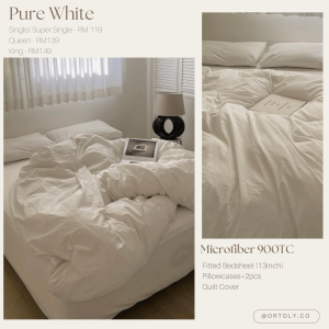 🇲🇾 Ready Stock (Same Day Delivery) PURE WHITE 900TC 35CM Microfiber Bedsheets Set Plain Series