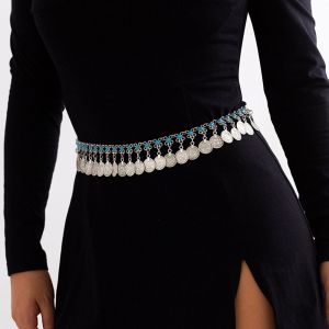 XINSU38 Women Belts Unique Y2K Punk Style Dress Accessories Coins Bead Beach Body Chain All-match Ethnic Style Metal Belt Women Waist Chain Bohemian Belts