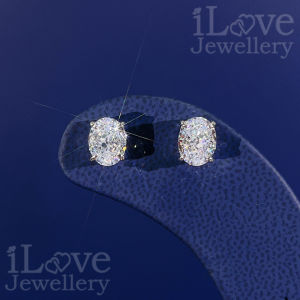 iLove Jewellery 925 Sterling Silver 18K White Gold Plated 1.9ct Oval Cubic Zirconia Earrings Zircon Earrings Jewelry Stud Women Fashion Diamond ILE013