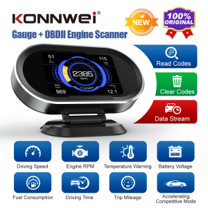 KONNWEI KW206 OBD2 Scanner 3.5 inch LCD Car On-board Computer Code Reader Fuel Consumption Temperature Gauge Overspeed Warning Backlight Display Gauge Multifunction Auto Car Digital Computer for Audi/BMW/Volvo/Ford/Isuzu/Honda/Toyota Free Update