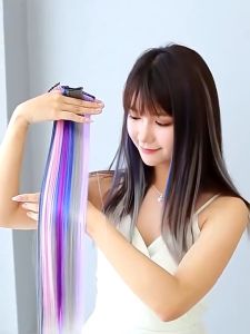 Long Straight Colorful Clip in Hair - 22inch Shiny Straight Synthetic Hair Patches For Party Cosplay