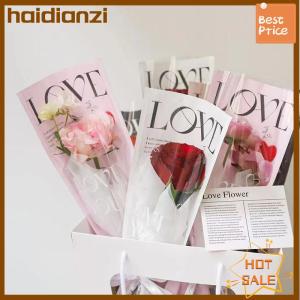 haidianzi 20pcs รักโปร่งใสกุหลาบบรรจุภัณฑ์ถุงดอกไม้ช่อพลาสติกช่อเดียวห่อกระดาษหนึ่งตรงถุงดอกไม้บรรจุภัณฑ์