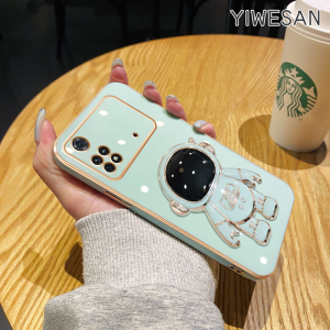 YIWESAN Casing Ponsel untuk Xiaomi 11i 11x POCO M4 Pro POCO F4 POCO F3 Redmi K50 Pro K40s K40 Pro Case lembut astronot lipat dudukan Casing ponsel HP lensa penuh pelindung silikon Softcase pelindung kreatif Kesing