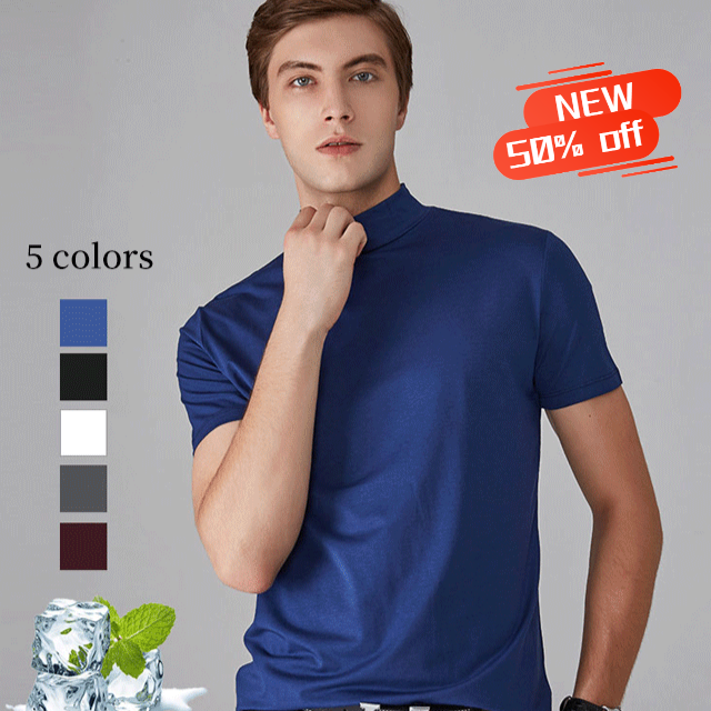 Men's turtleneck short-sleeved solid color daily half-sleeved bottoming ...