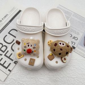 Crocs Jibbitz Charms Cute Plush Biscuit Shoe Buckle Coffee Colored Doll Black Curly Fur Ball Shoe Decoration Detachable Shoe Flower for Crocs