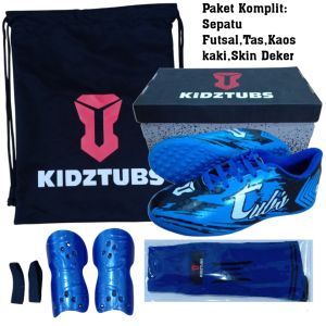 KIDZTUBS Sepatu Futsal Anak Paket Komplit Sepatu Futsal Tas Skin Deker Kaos Kaki Usia 6-10 Tahun Size 28 29 30 31 32 33 34 35 36 37 KDZ1536011525