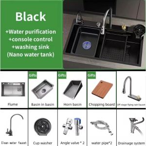 【Fast delivery】Digital Display Waterfall Kitchen Sink Stainless Steel Sink Bowl Wash BasinHome Sink
