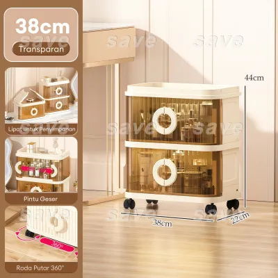 Save MallLemari Plastik Susun Serbaguna Rak Meja Kosmetik Premium dengan Pintu Sliding Box Storage Makeup Tertutup Perlindungan Debu Rak