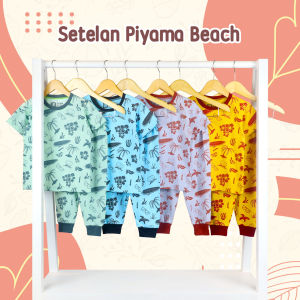 Setelan Baju Tidur Anak Piyama Anak Setelan Baju dan Celana T-Combed Sablon Waterbase Piyama Beach Usia 1-6 Tahun
