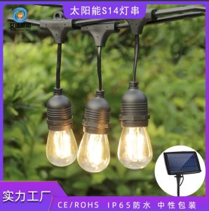 โซล่าเซลล์ สายแพพลังงานแสงอาทิตย์ ไฟห้อย เกลียว E27 สาย 15 เมตร พร้อม หลอด 15 ชิ้น LED กลาง แจ้งไฟ ประดับสวน ตกแต่งร้าน