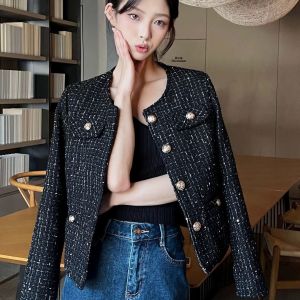 ORI Blazer Franch Tweed Wanita Light Green Tweed Kerah Bulat M656