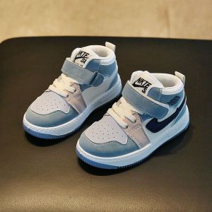 Sports Shoes Kids Boy 1-7 Years 2022 Autunm New Waterproof Leather High Tops Sneakers Baby Girls Wear-resistant Rubber Sole Basketball Shoes for Boy