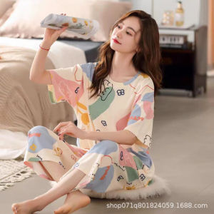 COD Summer pajamas womens crew neck short-sleeved cropped pants two-piece set high-quality casual cartoon student womens loungewear setGFDAGFDAA