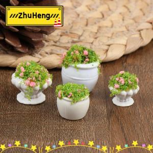 zhuheng 2pcs Dollhouse đồ nội thất phụ kiện 1:12 Mini cây xanh Bonsai Chậu hoa
