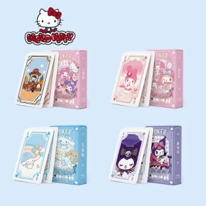 Kawaii Sanrio โป๊กเกอร์เล่นไพ่เกมกระดานการ์ตูน Hello Kitty Kuromi Melody Cinnamoroll ของเล่นเด็กการ์ดดาดฟ้าของขวัญ