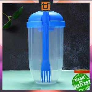OFM-C863 Botol Salad 1000ML dengan Sendok Garpu + Botol Saus Kecil Praktis Portable / Tempat Makan