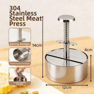 NEXTYOO Chống dính Máy ép bánh mì kẹp thịt Thép không gỉ Vòng tròn Máy ép thịt viên Bền bỉ Dụng cụ nhà bếp Máy làm bánh hamburger Nhà hàng