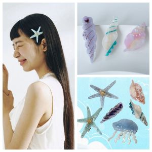 PENTU ปลาดาวปลาดาว กิ๊ปหนีบผมอาซีเตท กรดอะซิติก แมงกะพรุนแมงกะพรุนแมงกะพรุน คลิปผมสำหรับผู้หญิง สนุกกับการ คอนช์ กิ๊บติดผม สำหรับผู้หญิง