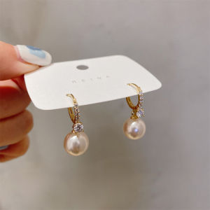 New Simple Celebrity Style Gold Zircon Pearl Hoop Earrings For Woman Korean Fashion Jewelry Wedding Girls Sweet Accessories