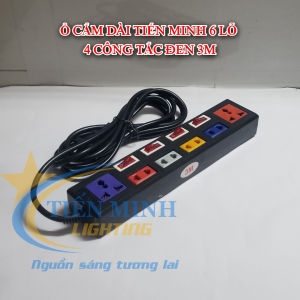 Ổ cắm dài 6 lỗ 4 công tắc 3m & 5m (Đen/Trắng)- 2200W dây điện bằng đồng vỏ nhựa ABS chống cháy