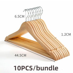 Brown Natural Maple Wood Coat Hanger 10pcs/bundle with a smooth glossy coating Suitable for adult clothing rust-free with 360-degree rotating stainless steel hooks Sturdy and handcrafted