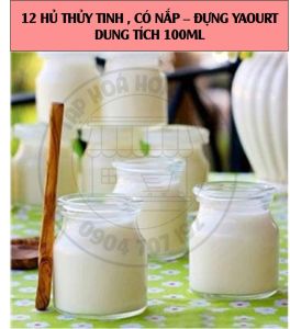 12 HỦ THỦY TINH - NẮP NHỰA - LÀM SỮA CHUA -  100ML
