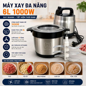 Máy Xay Đa Năng 6L 1000W Inox 304 Xay Thịt Cá Tỏi Ớt Thực Phẩm Điện 220V PVN453