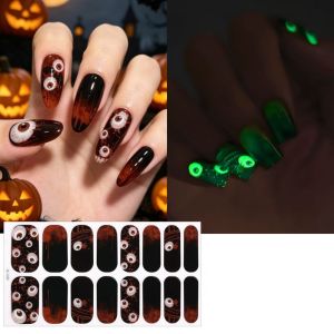 BEAUTYLADIES Bloodstain Halloween Luminous Nail Sticker Eyeball Pumpkin Nail Polish Gel Film Gel Based Star Moon 16 Fingers Set Nail Polish Sticker Nail Art