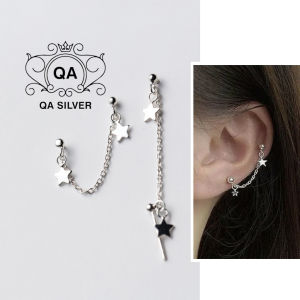 Khuyên tai bạc 925 ngôi sao 2 lỗ bông nữ kẹp vành S925 STAR QA SILVER Earrings EA210210