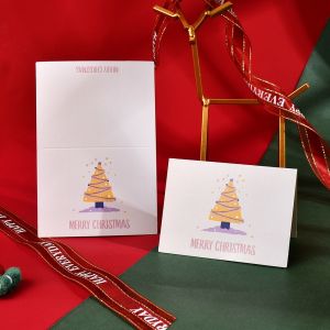 DFVDSPW 10pcs Thank You Merry Christmas Greeting Cards Invitation Handwriting Blank Paper Cards Kawaii Blessing Happy New Year Cards Invitation for Guest