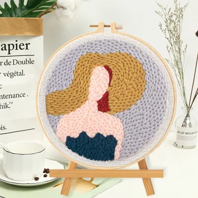 Turfing Set Embroidery Kit DIY Punch Needle 俄罗斯手工毛线戳绣刺绣材料包套装 Set Sulaman Punch Needle Material Package Hoops Wool Weaving Set Lovely Gifts Beginner