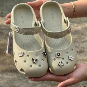 Giày dép crocs chuẩn xịn chống hôi chân nhựa tế bào êm mềm dẻo bền đi mưa lội nước đi biển ballet clog cho nữ màu kem