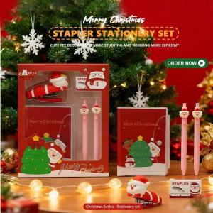 【SG Stock】Christmas Stationery Gift Set Santa Stapler Notebook Gel Pen Kit for Holiday Gift