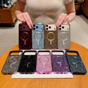 Plating Glitter Shiny Magnetic For Magsafe Case For iPhone 18 17 Air 16 E 15 14 Plus 13 12 11 Pro Max Sparkling Shockproof Cover