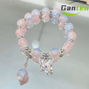 Ganten🍎Gelang Kaca Kupu-kupu Manik-manik Meledak Perhiasan Desain Manis Ceruk Wanita Korea Gelang Warna Peri Serbaguna