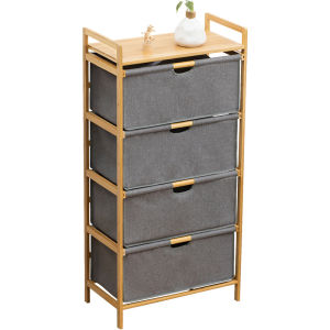 Bamboo and Fabric Chest of Drawers Bedside Cabinet for Clothes or Office