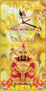 Tranh gắn đồng hồ nhận diện thương hiệu thiết kế theo yêu cầu mẫu 01 chất liệu in gỗ tráng gương bọc viền